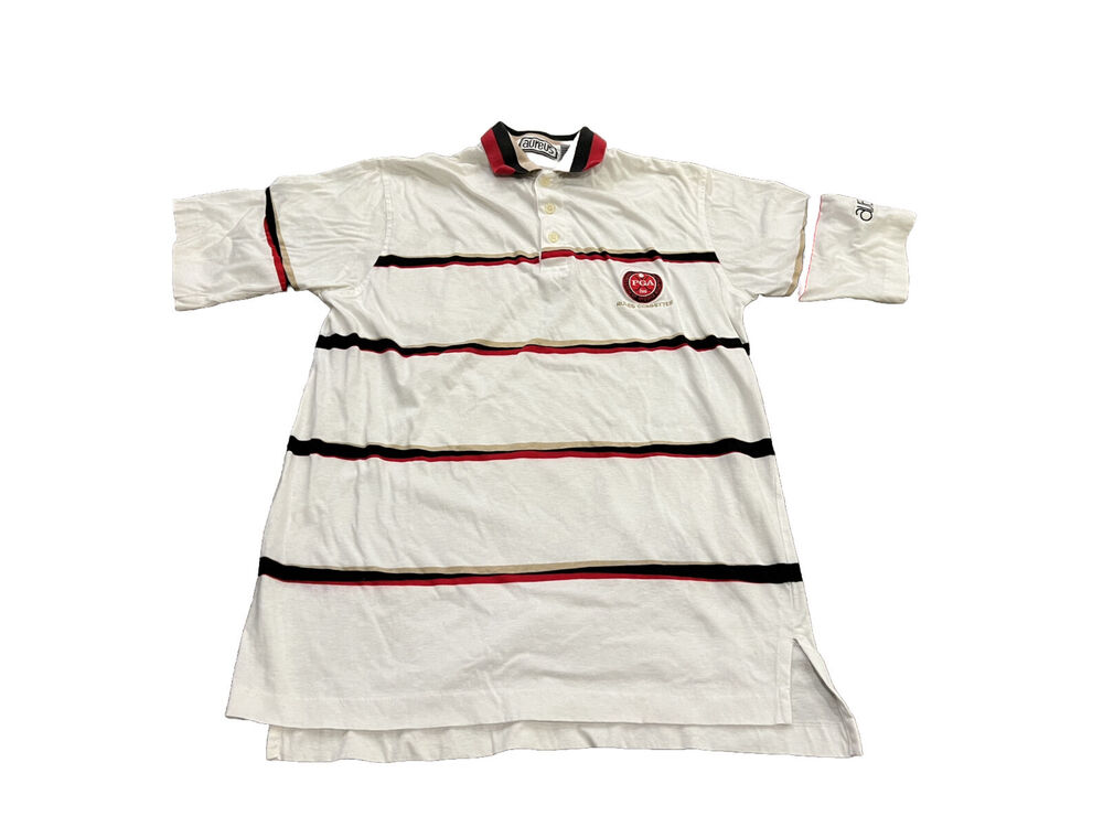 Vtg Aureus Mens White Polo Shirt PGA 1916 Rules Committee Short Sleeve Size M